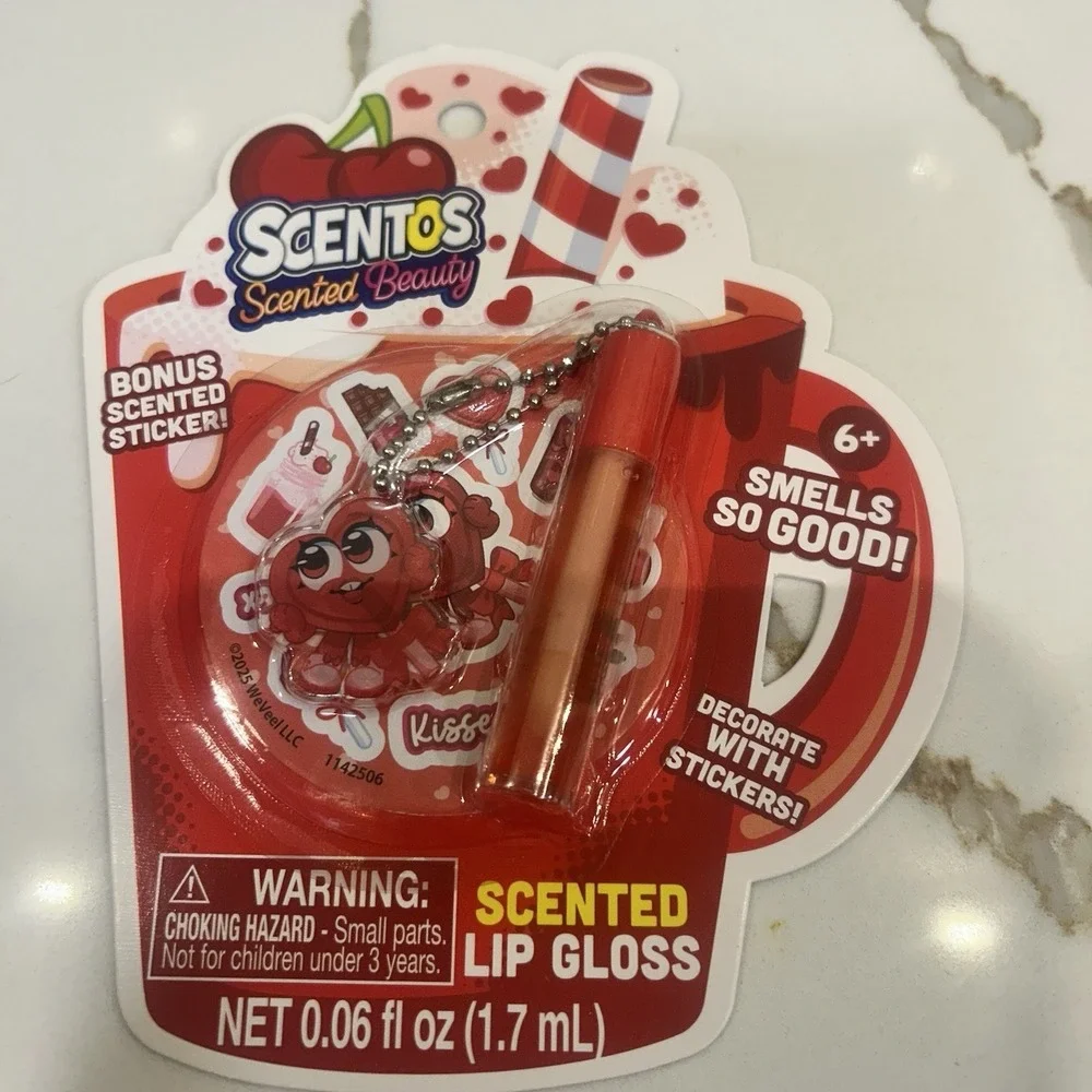 3 Scentos Scented Lip Gloss Scented Stickers Red. Cherry THREE NEW In Package
